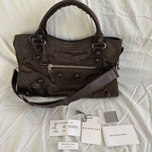 SOLD Balenciaga Agneau Covered Brogues City Bag - Charbon